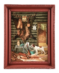 I.W. HARPER WHISKY GLASS SIGN W/ HUNTING GRAPHIC