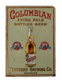 COLUMBIAN EXTRA PALE BOTTLED BEER EMBOSSED TIN SIGN W/ BEER BOTTLE GRAPHIC