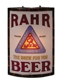 VITROLITE RAHR "THE BREW FOR YOU" CURVED GLASS CORNER SIGN