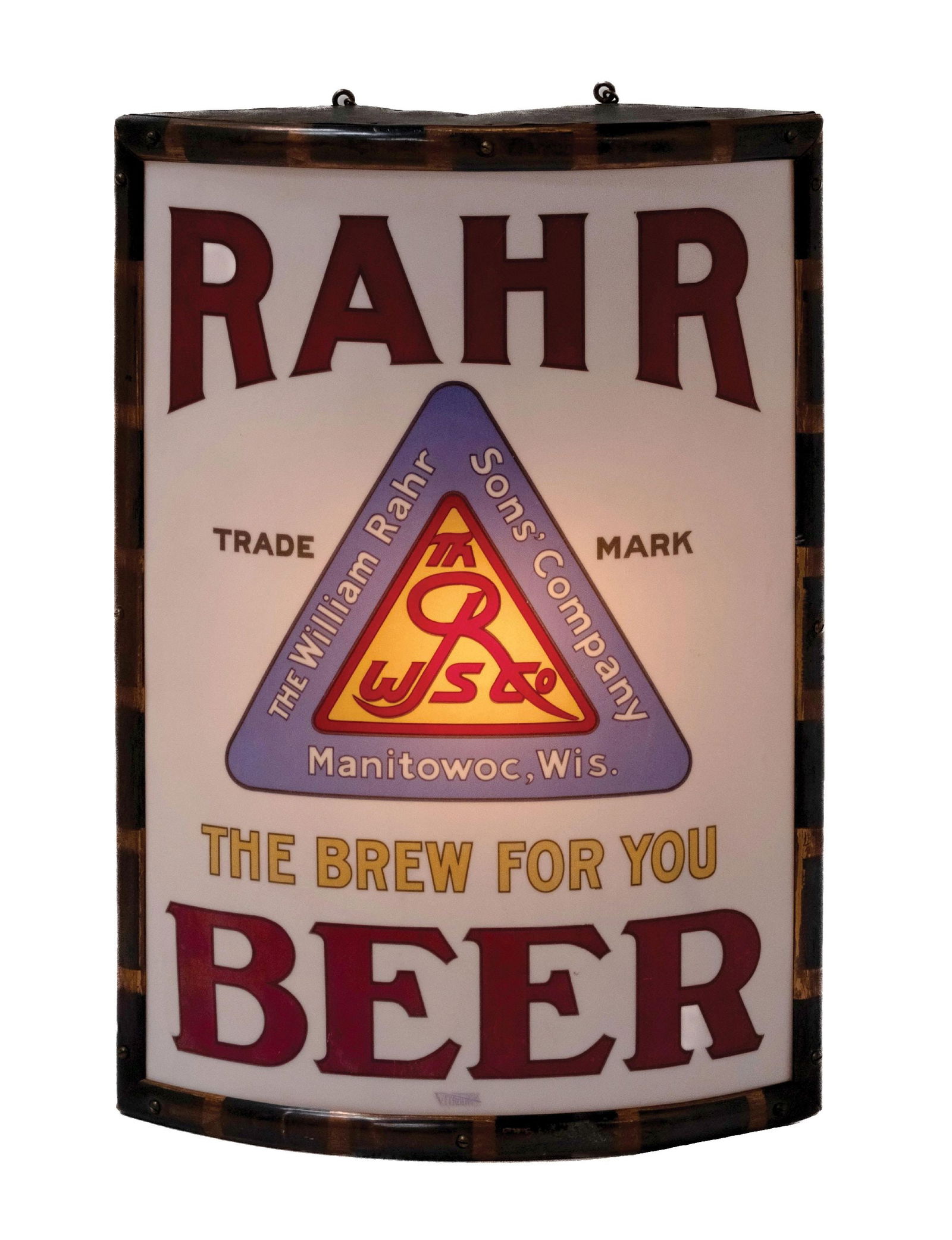 VITROLITE RAHR "THE BREW FOR YOU" CURVED GLASS CORNER SIGN (1 of 3)