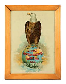 J.I. CASE THRESHING MACHINE CO. SIGN W/ EAGLE & GLOBE GRAPHIC. (1 of 4)
