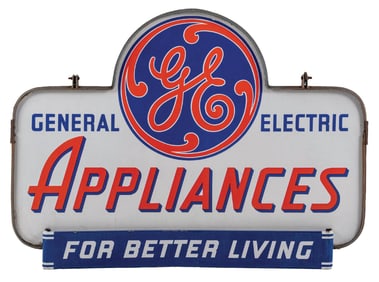 GENERAL ELECTRIC APPLIANCES DOUBLE-SIDED PORCELAIN SIGN W/ ORIGINAL MARQUEE ATTACHMENTS