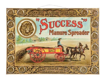 SUCCESS MANURE SPREADER SIGN W/ PLOW LION GRAPHICS.