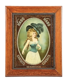 KABO CORSETS SIGN W/ YOUNG LADY GRAPHIC.