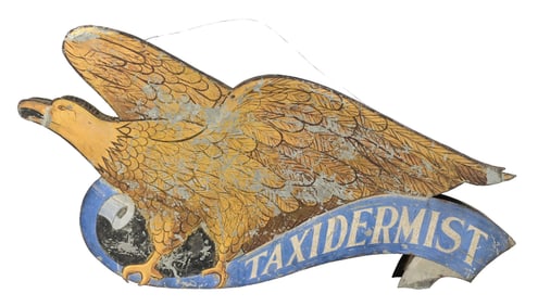 TAXIDERMIST TRADE SIGN W/ EAGLE GRAPHIC.