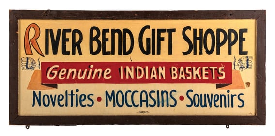 RIVER BEND GIFT SHOPPE DOUBLE-SIDED PAINTED WOOD SIGN
