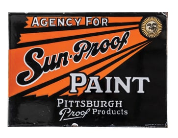 SUN & AGENCY FOR SUN PROOF HOUSE PAINTS PORCELAIN FLANGE SIGN