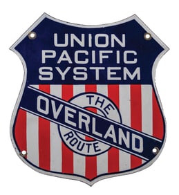 UNION PACIFIC SYSTEM OVERLAND ROUTE PORCELAIN SIGN
