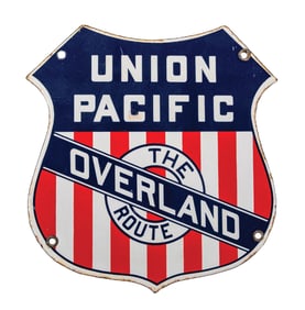 UNION PACIFIC THE OVERLAND ROUTE PORCELAIN SIGN