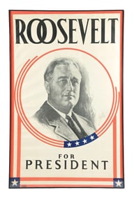 LARGE ROOSEVELT FOR PRESIDENT CAMPAIGN POSTER