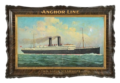 TWIN SGREW STEAMSHIPS ANGHOR LINE SIGN W/ SHIP GRAPHIC