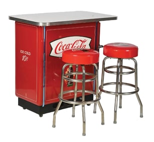 COCA-COLA COOLER SODA BAR COMPLETE W/ BAR STOOLS