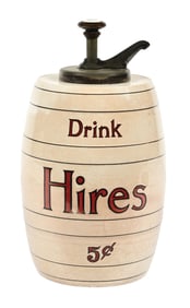 5¢ HIRES BARREL-SHAPED SODA FOUNTAIN SYRUP DISPENSER