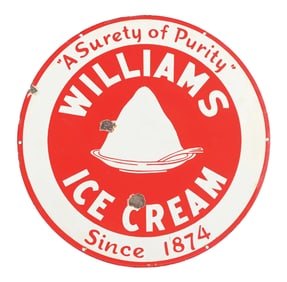 WILLIAMS ICE CREAM "A SURETY OF PURITY" SIGN