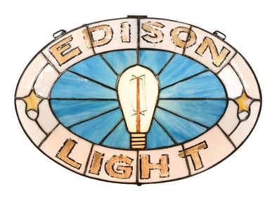 EDISON LIGHT BULB STAINED GLASS TRADE SIGN.