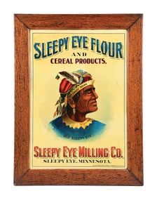 SLEEPY EYE FLOUR SIGN W/ NATIVE AMERICAN GRAPHIC.