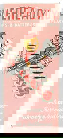 EVEREADY FLASHLIGHT SIGN W/ MASCOTT GRAPHIC.