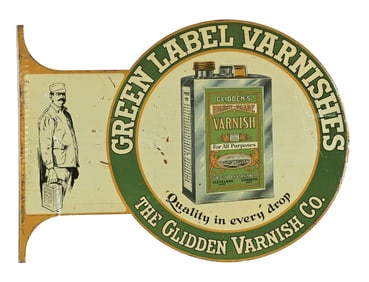 GREEN LABEL VARNISHES FLANGE SIGN W/ CAN GRAPHIC