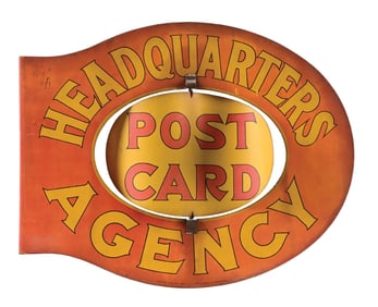 POST CARD HEADQUARTERS AGENCY SPINNER FLANGE SIGN