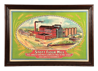 STOTT FLOUR MILL LITHOGRAPH W/ FACTORY SCENE GRAPHIC