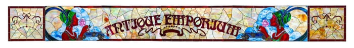 LEADED GLASS "ANTIQUE EMPORIUM" SIGN