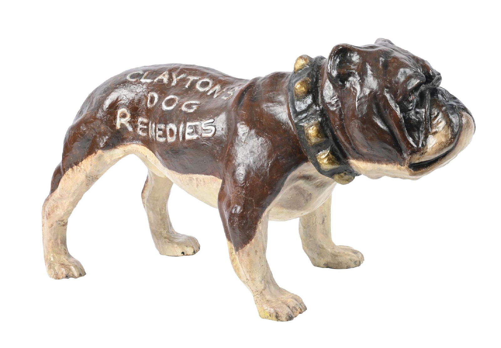 CLAYTON'S DOG REMEDIES PAPER MACHE BULLDOG FIGURAL ADVERTISING (1 of 5)