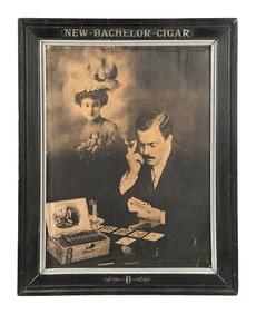 BACHELOR CIGAR FRAMED BLACK & WHITE ADVERTISING SIGN