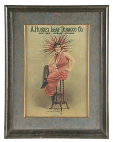 A. HUSSEY LEAF TOBACCO COMPANY SIGN W/ BEAUTIFUL WOMAN GRAPHIC