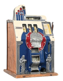 5¢ MILLS NOVELTY CO. SILENT GOLDEN ROMAN HEAD SLOT MACHINE