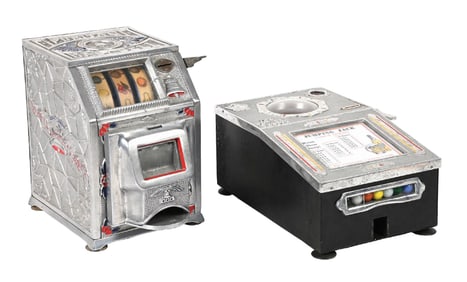 PAIR OF COUNTERTOP TRADE STIMULATORS PURITAN BABY BELL & DICE JUMPING JACK VENDERS