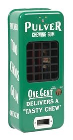 LIME GREEN PAINTED PULVER TAB GUM VENDING MACHINE W/ STOP & GO COP FIGURE