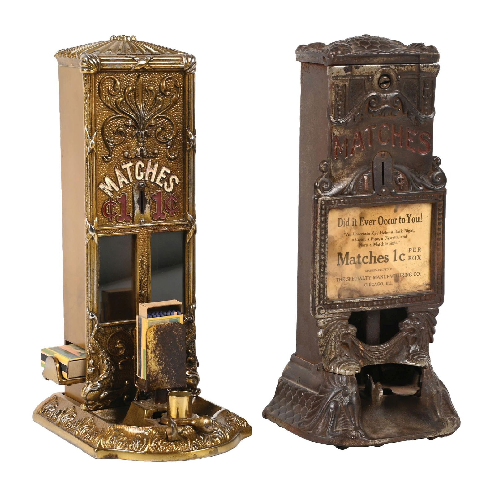 PAIR OF CAST IRON BOXED MATCH VENDING MACHINES (1 of 4)