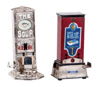 PAIR OF BOXED MATCH VENDING MACHINES