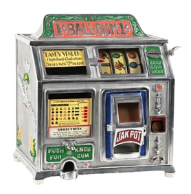 1¢ GROETCHEN BELL FRUIT TRADE STIMULATOR W/ BALL GUM MECHANISM & JACKPOT