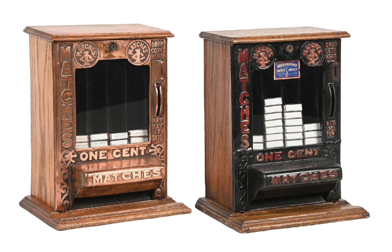 PAIR OF KREMA MFG. CO. BOXED MATCH VENDING MACHINES (1 of 5)