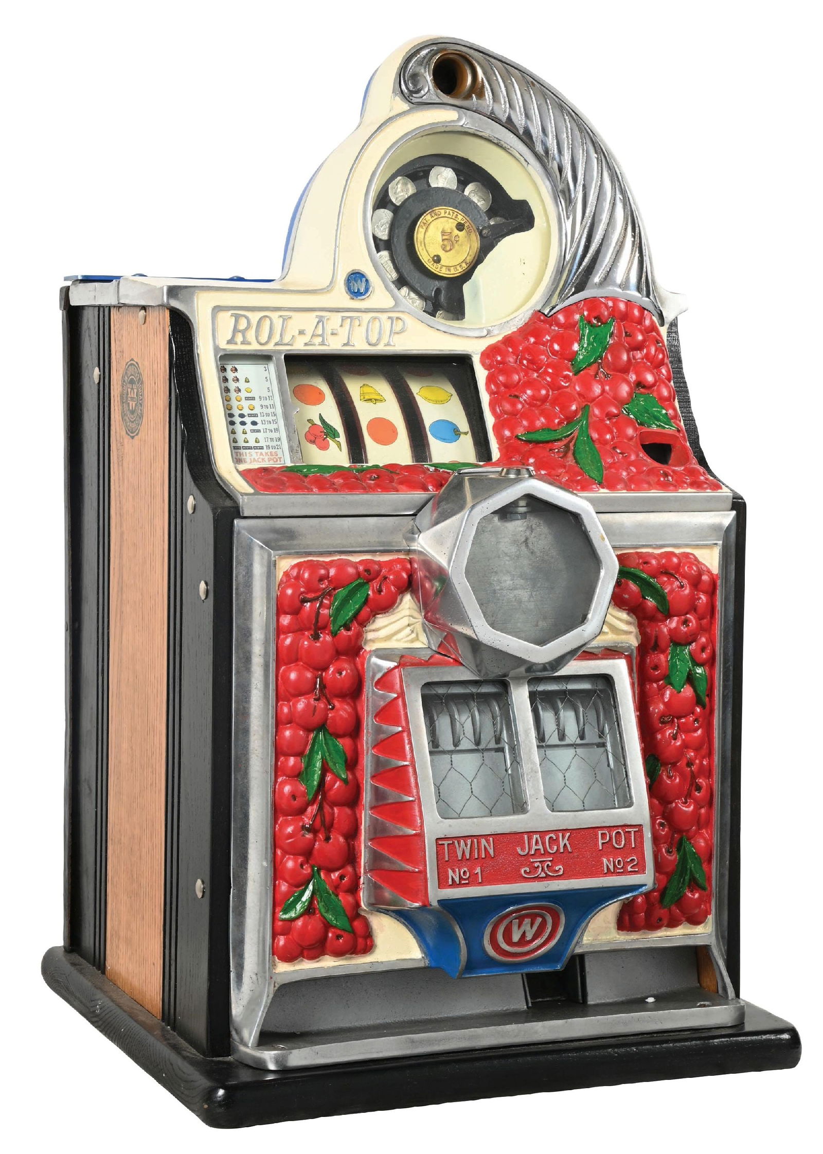 5¢ ROL-A-TOP CHERRY EXTRA JACKPOT FRONT SLOT MACHINE (1 of 9)