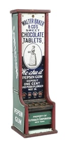 WALTER BAKER & CO. SWEET CHOCOLATE TABLETS & PEPSIN GUM VENDING MACHINE