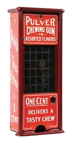 PULVER TALL CASE TOO-CHOOS TAB GUM VENDING MACHINE W/ FOXY GRANDPA FIGURE