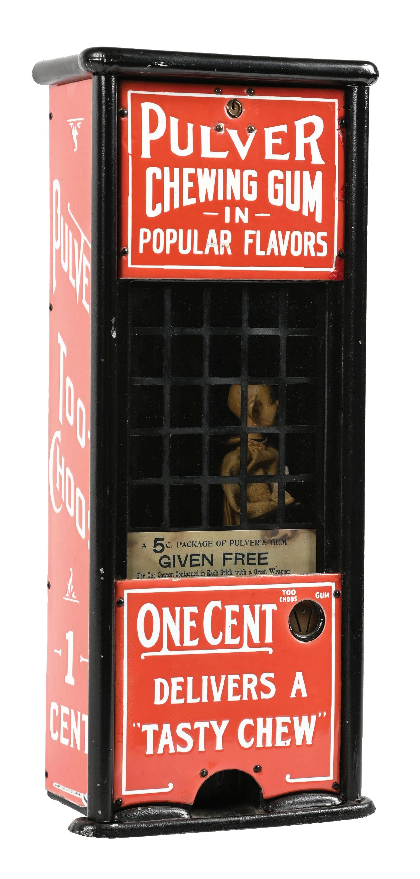 PULVER TOO-CHOOS TAB GUM VENDING MACHINE W/ YELLOW KID FIGURE (1 of 5)