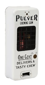 WHITE PORCELAIN PULVER TAB GUM VENDING MACHINE W/ STOP & GO COP FIGURE