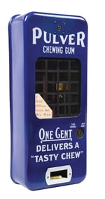 1¢ PULVER CHEWING GUM VENDING MACHINE, BLUE W/ STOP & GO OFFICER CASEY