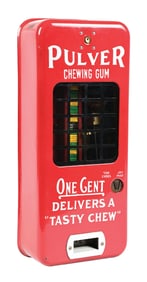RED PULLVER TAB GUM VENDING MACHINE W/ STOP & GO COP FIGURE