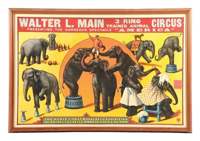 WALTER L. MAIN 3-RING CIRCUS FRAMED POSTER