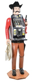 5¢ MILLS HIGH TOP SLOT MACHINE IN STANDING COWBOY