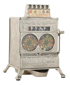 5¢ CAILLE BROS. SILVER CUP COUNTER TWO WHEEL SLOT MACHINE