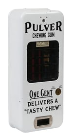 WHITE PORCELAIN PULVER TAB GUM VENDING MACHINE W/ STOP & GO COP FIGURE