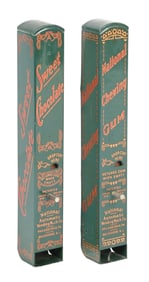 PAIR OF NATIONAL AUTOMATIC VENDING MACH. CO. SWEET CHOCOLATE & CHEWING GUM VENDING MACHINES