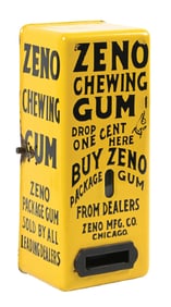 YELLOW PORCELAIN ZENO CHEWING GUM VENDING MACHINE