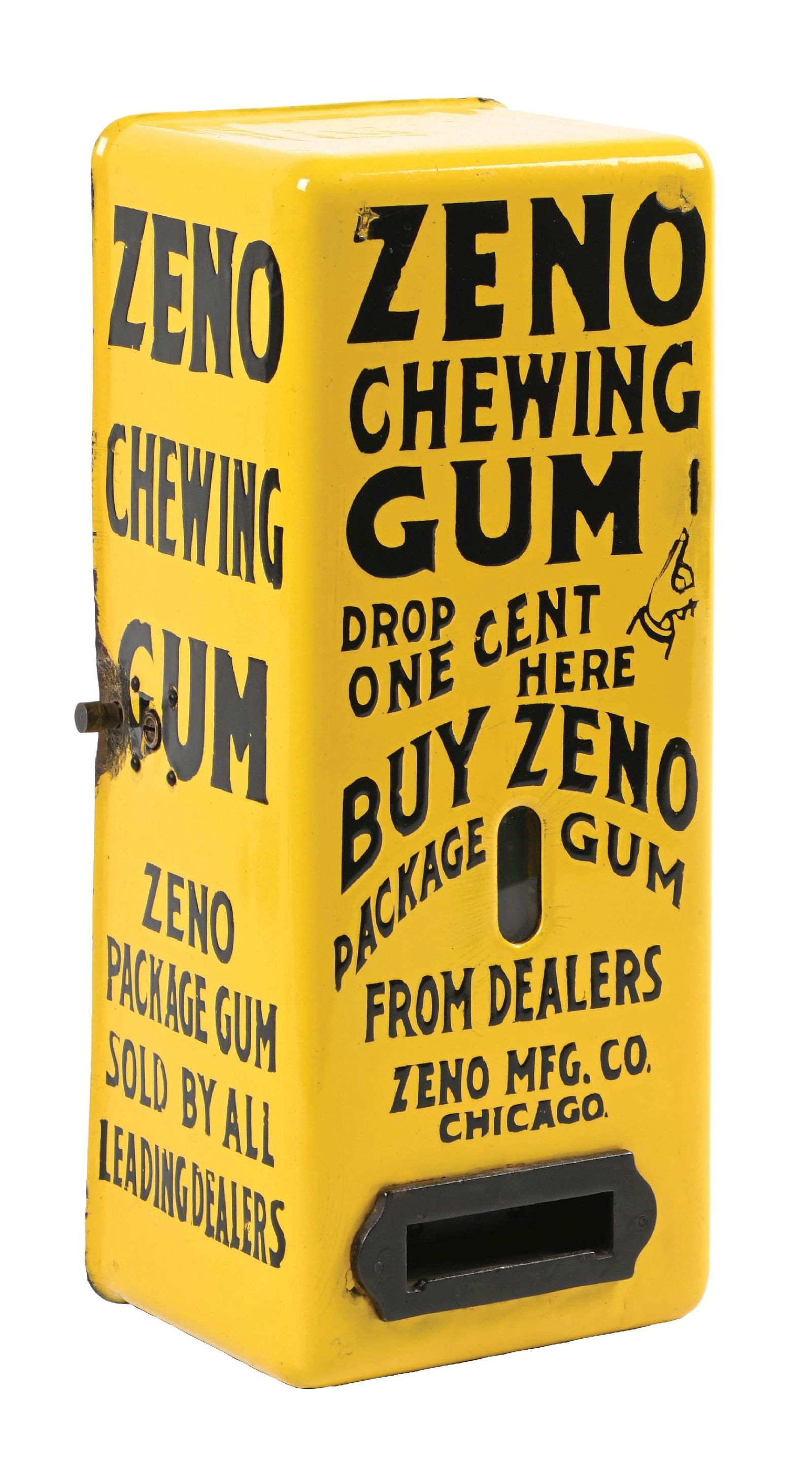 YELLOW PORCELAIN ZENO CHEWING GUM VENDING MACHINE (1 of 5)
