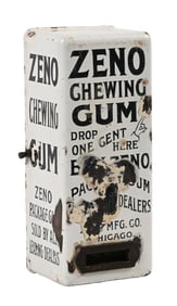 WHITE PORCELAIN ZENO STICK GUM CLOCKWORK VENDING MACHINE